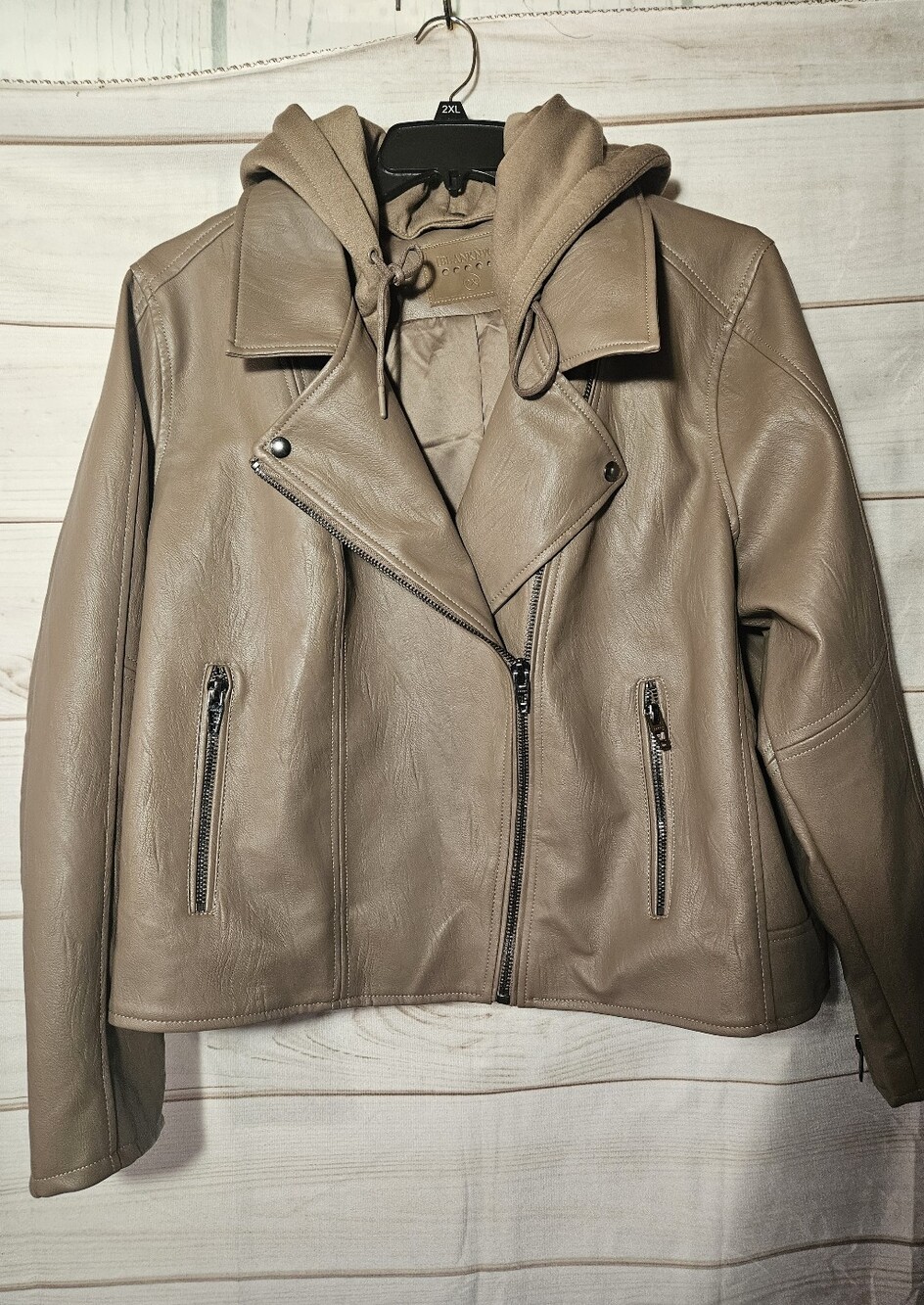 BLANKNYC Meant to Be Moto Jacket w/ Removable Hood Tan 2X